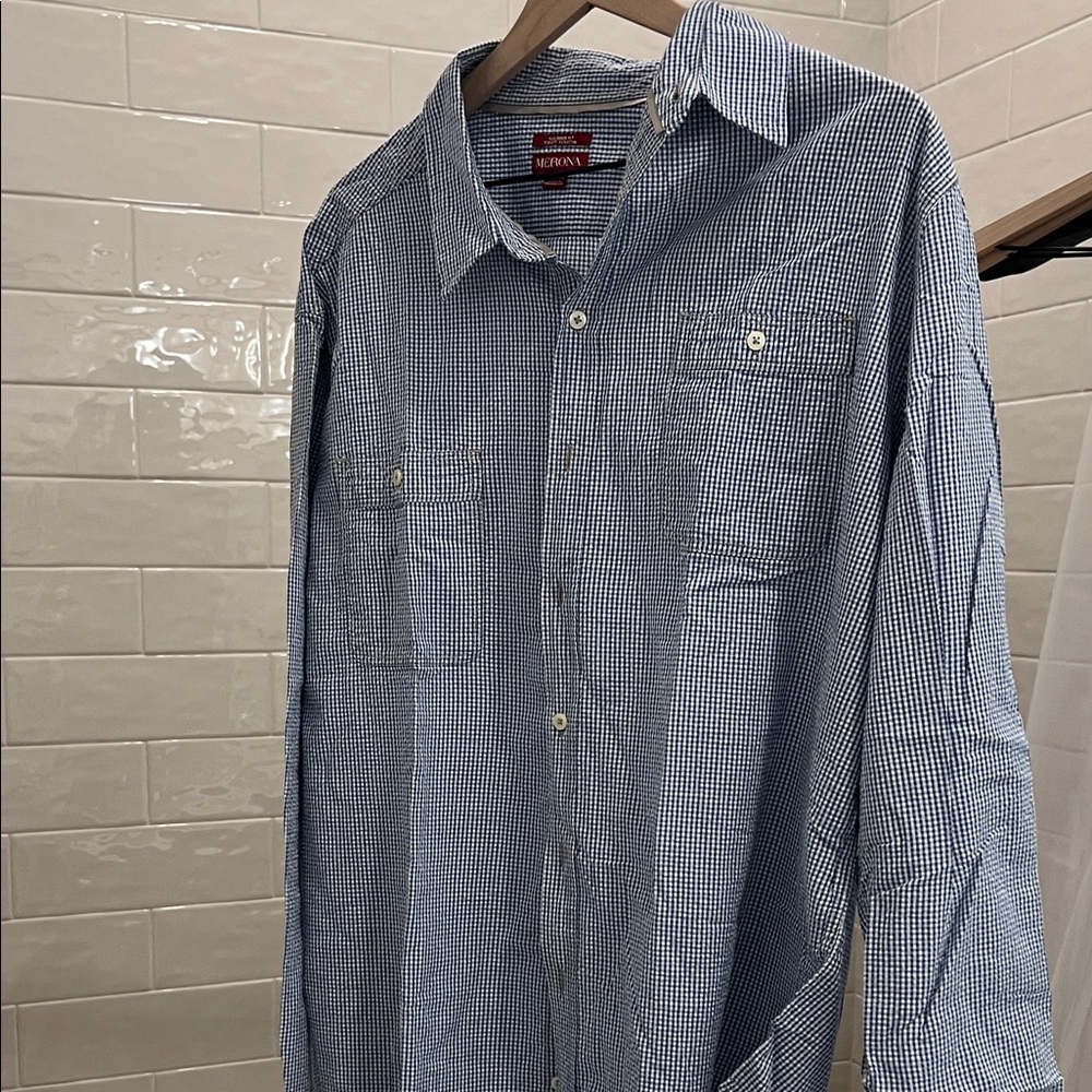 Merona Men's Blue Checkered Button Down Shirt